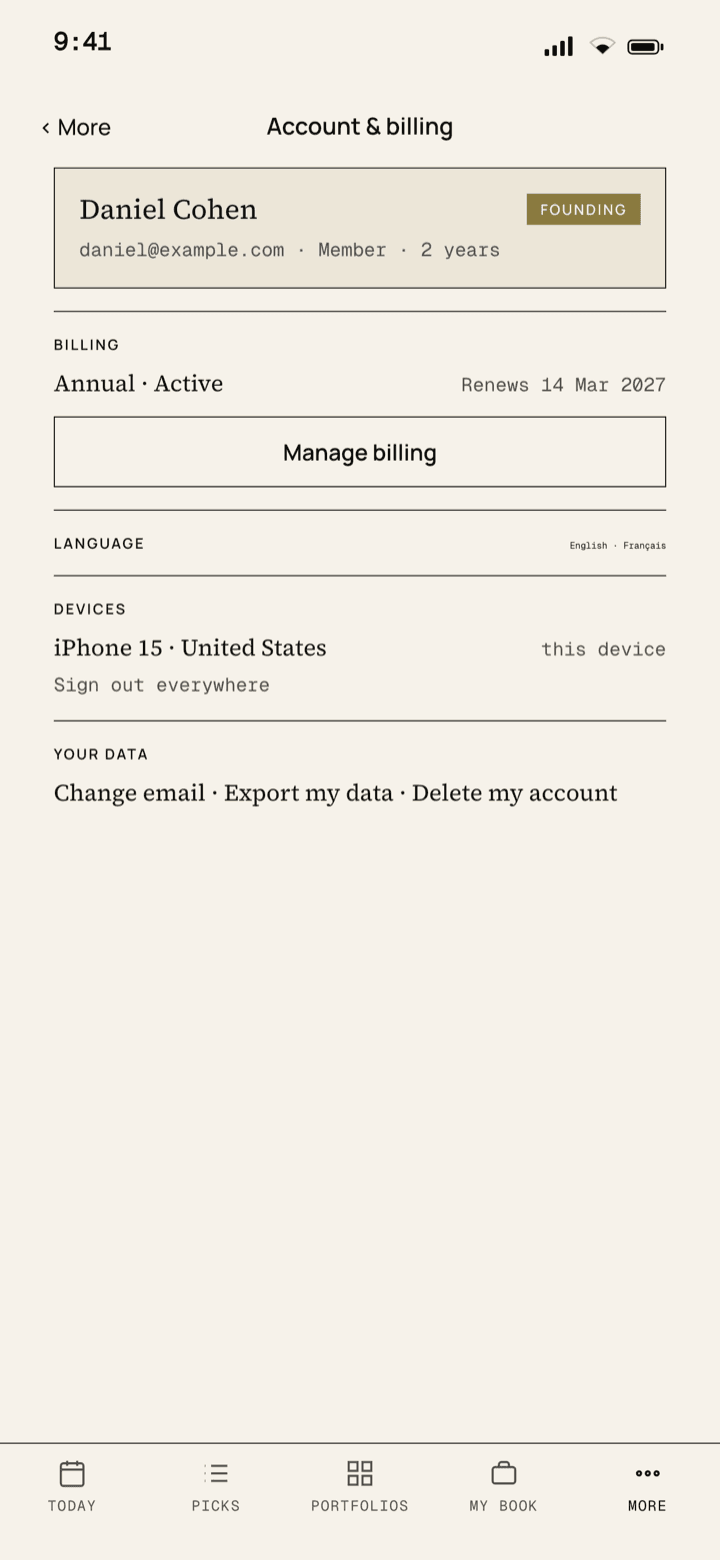 The Account & billing screen