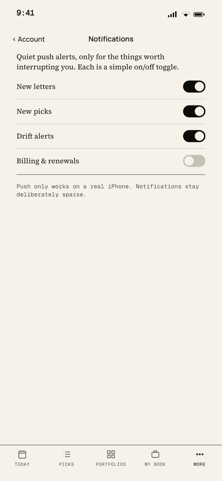 The notification settings