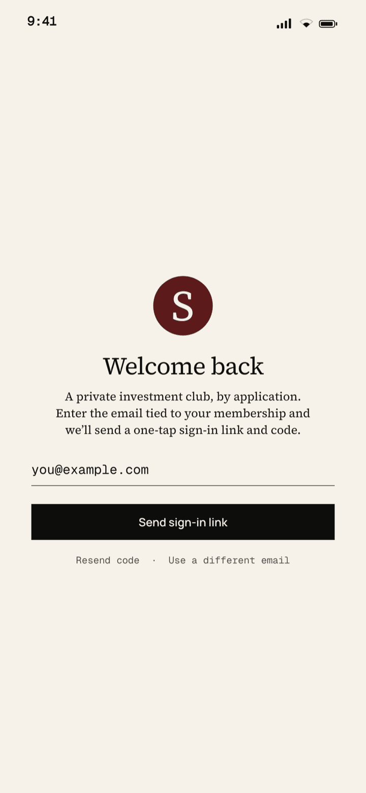 The passwordless sign-in screen